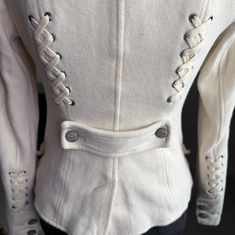 Free People We The Free Button Women's 8 Cream Moto Military Jacket Grunge - Picture 7 of 10